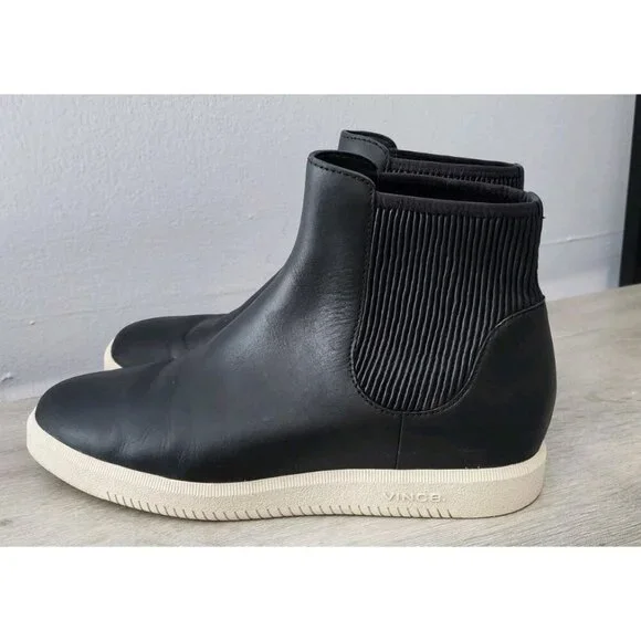 Vince Leather High-Top Slip On Sneakers Black Stretch 9.5 $295 Platform - Picture 1 of 8